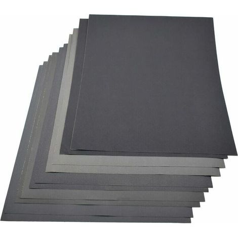 Packung mit 10 Schleifpapierblättern, 230 x 280 mm, Körnung 800–2000, Siliziumkarbid, zum Nass- und Trockenschleifen von Holz, Metall und Kunststoff (1/5)