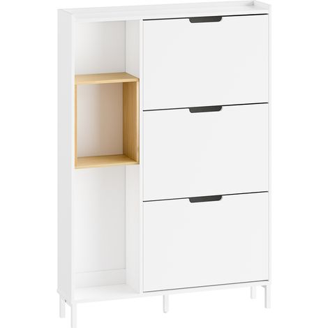 SoBuy Mobile Scarpiera a 3 ante Bianco 90x19x129,5cm Moderno FSR209-WN