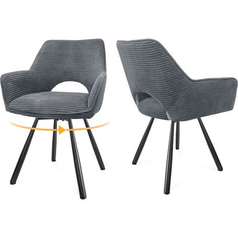 LEWE Lot de 2 Chaises de Salle à Manger 180° Pivotantes avec Accoudoirs, Rembourrées avec Dossier en Velours, Gris