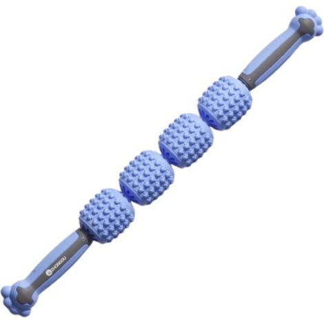 Bâton de massage musculaire en silicone à quatre billes - Bâton de massage texturé manuel pour mollets, jambes, épaules et cou - 57 cm - Bleu-AquaForge (1/5)