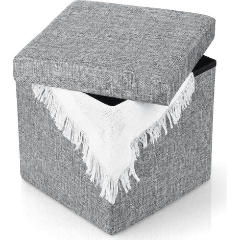 Tabouret de Rangement Pliable 32cm – Pouf Carré avec Coffre de Rangement, Repose-Pieds Cube, Charge Jusqu'à 100 kg – Gris, pour Salon, Chambre, Entrée (1/5)