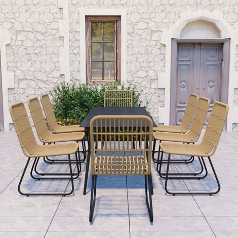 9-tlg. Garten-Essgruppe Poly Rattan und Glas