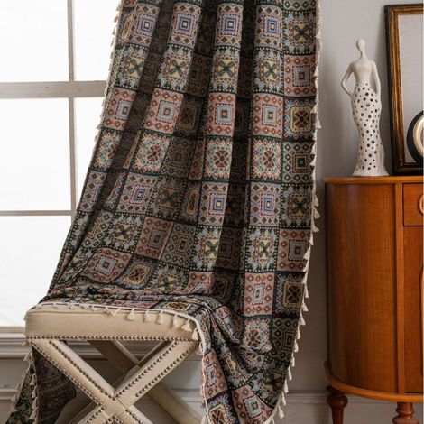 JSSEVN - Cortina jacquard vintage bohemia geométrica azteca hippie para dormitorio, sala de estar, 1 panel, 150 x 180 cm (1/5)