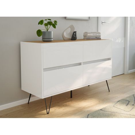 Kommode Dion 120cm 4 SoftClose Schubladen Weiß/Eiche Top