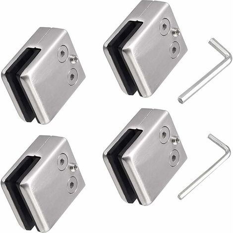 Lot de 4 pinces à verre en acier inoxydable 304 -Support carré pour verre -Support réglable en verre plat pour escalier balustrade - Main courante polie - (carré de 8 à 10 mm) (1/5)