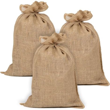Juego de 3 bolsas de yute — Ideales para jardinería, almacenar patatas, frutos secos, verduras deshidratadas, etc. — 60 x 100 cm (1/5)