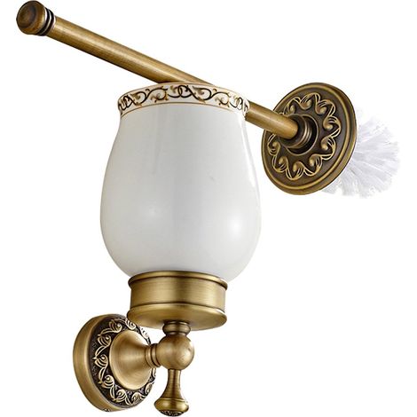 Brosse de Toilette en Laiton de Haute Qualité Fini par Laiton Antique avec Les Motifs délicats à la Base et à la Barre Brosse WC de Couleur Bronze Décoration et Accessoire pour Salle de Bain (1/5)