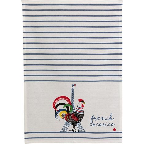 Torchon de cuisine recyclé essuie-vaisselle écru et bleu 50 x 70 cm - PANGIVO
