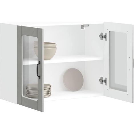 Kitchen Wall Cabinet with Glass Door Lucca Concrete Grey Engineered Wood vidaXL