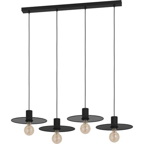 EGLO Pendelleuchte Esstisch Ikeston, 4-flammige Hängelampe für Wohnzimmer und Esszimmer, Metall Esszimmerlampe mit Streckgitter in schwarz, Lampe hängend mit E27 Fassung
