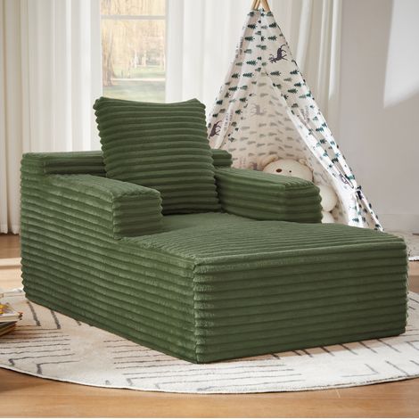 Canapé méridienne en velours côtelé vert 117 x 81 x 50 cm, sans montage DESVIAE (1/5)
