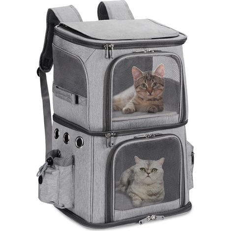 1 Sac à Dos pour Chat et Chien, Double Compartiment Amovible, Fenêtres en Maille, Pliable, Jusqu'à 12kg, Voyage et Randonnée (1/5)