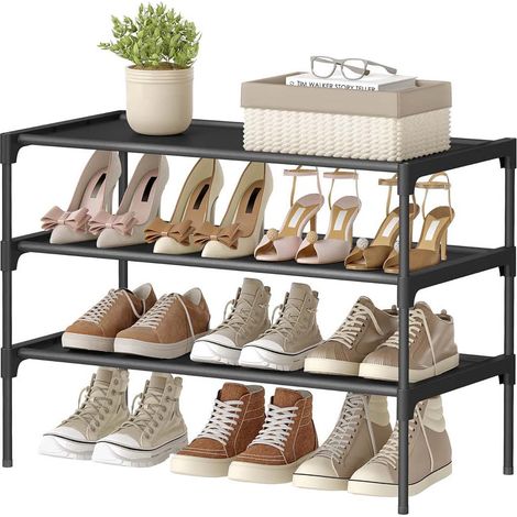 Scarpiera a 3 ripiani porta scarpe per ingresso/corridoio salvaspazio 297 x 623 x 535 cm struttura in metallo ripiani in tessuto non tessuto nero 120008041