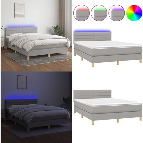 Boxspringbett mit Matratze & LED Hellgrau 140x200 cm Stoff - Boxspringbett - Doppelbett - Lattenrost - Bettsofa - Schlafsystem - Home & Living (1/5)