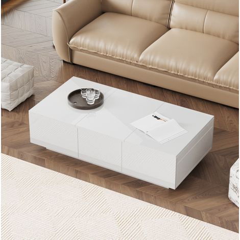 MEUBLIV Couchtisch 100x50x31 cm Weiß Hochglanz – Push-Pull-Stauraum (1/5)
