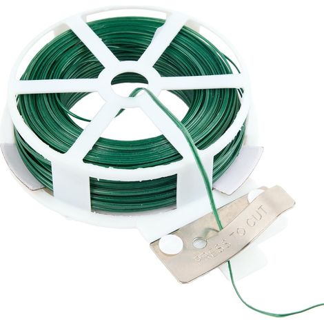 Fil de Fer Vert Jardin - Bobine 50m - Acier Gainé Plastifié Ø1,6mm - Coupe-fil Intégré - Pour Potager et Tuteurs - Diamètre 1,6mm (1/4)