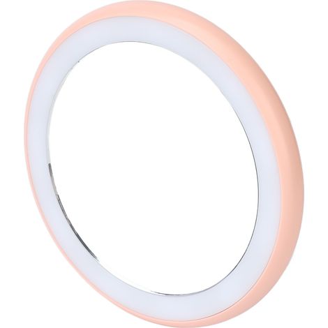 Miroir de maquillage compact avec lumière LED rechargeable USB, petit miroir rond portable rose (1/5)