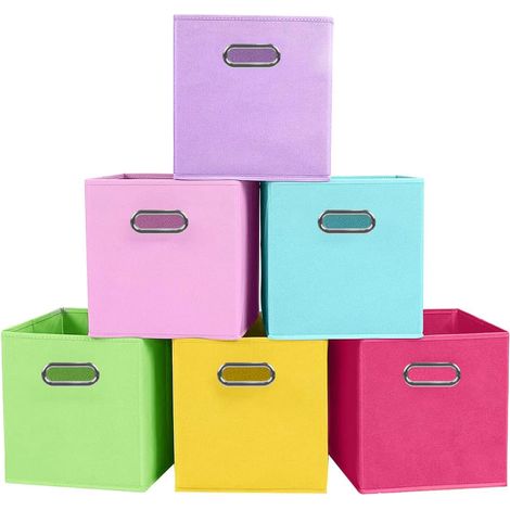 Ensemble De 6 Boîte De Rangement, Tissu Pliable, Poignée Métal, Pour Armoire Et Jouets, Couleur Arc-en-ciel (1/5)