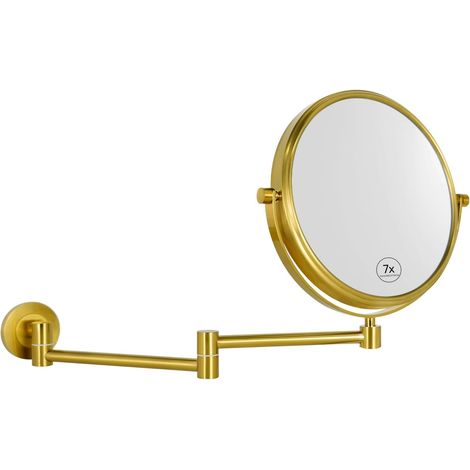Miroir grossissant mural 7x pour salle de bain - Miroir de maquillage extensible - Bras extra longs - Double face, diamètre 20 cm