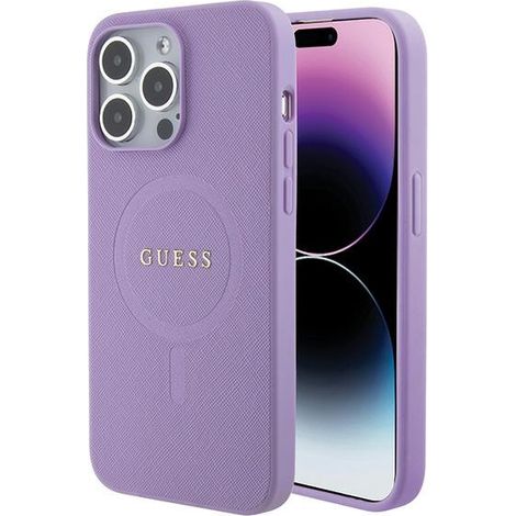 Coque rigide violette Saffiano MagSafe Guess GUHMP15XPSAHMCU pour iPhone 15 Pro Max 6,7 pouces (1/5)