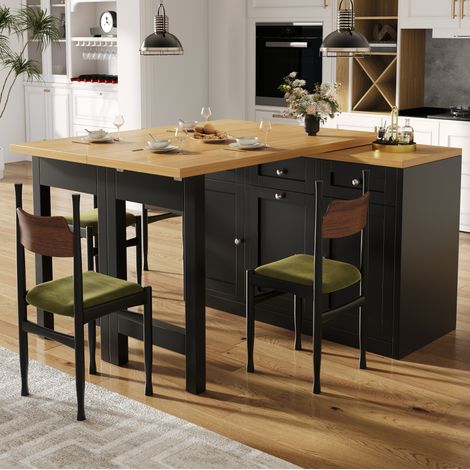 REDOM - Table de bar 120x40x76 cm, extensible jusqu'à 200 cm, avec tiroir et rangement, MDF noir (1/5)