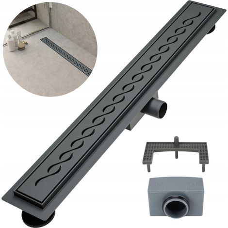 Caniveau de douche linéaire, grille perforée, Wave, noir mat, 70 cm (1/5)