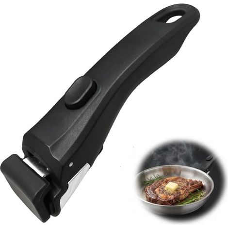 (Noir)Poignée Détachable pour Casserole Universelle Amovible Résistante à la Chaleur 250°C Support 10kg Poignée Antidérapante Compatible avec Tefal la Plupart des Ustensiles de Cuisine (1/5)