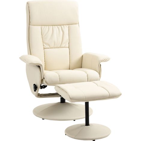 POLTRONA RELAX RECLINABILE CON SEDUTA GIREVOLE E POUF POGGIAPIEDI 80X69X110CM CREMA (1/5)