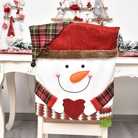 Lot de 2 housses dossier chaise Noël Père Noël, bonhomme neige, renne, housse table pour décoration la maison, cuisine, Neige Multicolore (1/3)