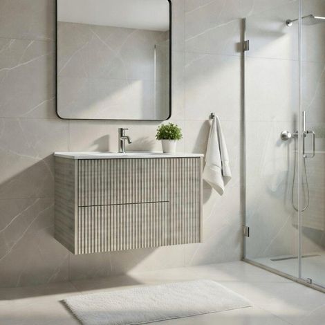 BASE SOSPESA MOBILE BAGNO CON LAVABO MOD. TRIO CANNETTATO Misura: cm 101x46 Grigio antico (1/3)