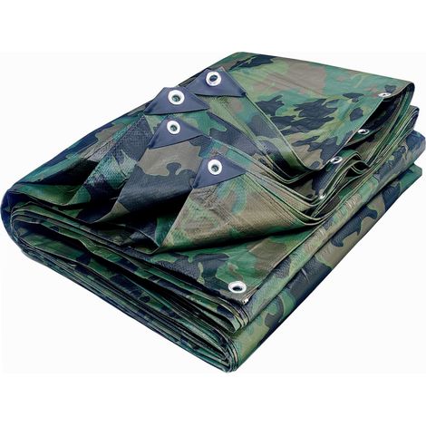 Werka Pro – Bâche camouflage 130g/m² – Dimensions 4x5m – Traitement anti-UV – Œillets en aluminium tous les 1m pour fixation rapide