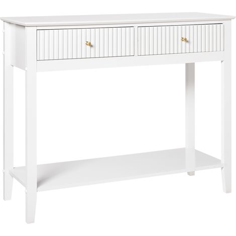 Elegante Consola de 2 Cajones con 1 Estante MDF Manillas Doradas Salón Blanco Assisi