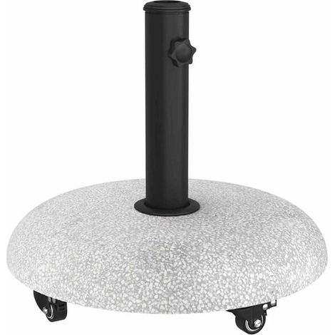 La base du parasol pèse 21 kg et est fabriquée en béton circulaire gris clair. (1/5)