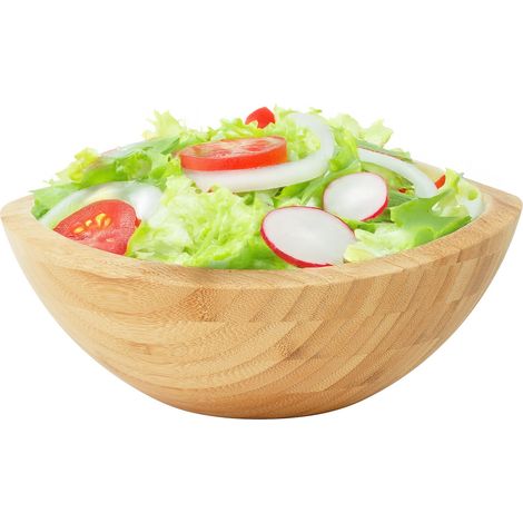 Relaxdays oval bamboo salad bowl, HxWxD: 10 x 25 x 23 cm, serving bowl for salads, snacks, fruit, natural