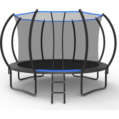 OKWISH Trampolino rotondo 366 cm con rete di sicurezza e scala, acciaio, nero-blu (1/2)