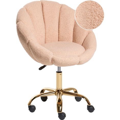 Elegante sedia da ufficio girevole in tessuto bouclè rosa pastello Annabelle (1/5)