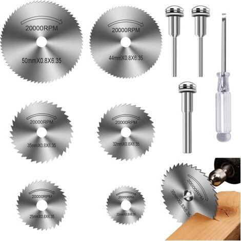 royaluxe-Disques de coupe HSS 22-50mm – Lames mini scie circulaire pour bois, plastique, métal – 6 pièces avec mandrins et tournevis (1/5)
