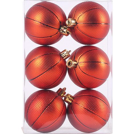 6 Stück 6 cm große Weihnachtskugeln aus Kunststoff, Dekokugeln, Basketball-Dekoration für Feiertage, Partys und Hochzeiten (1/5)