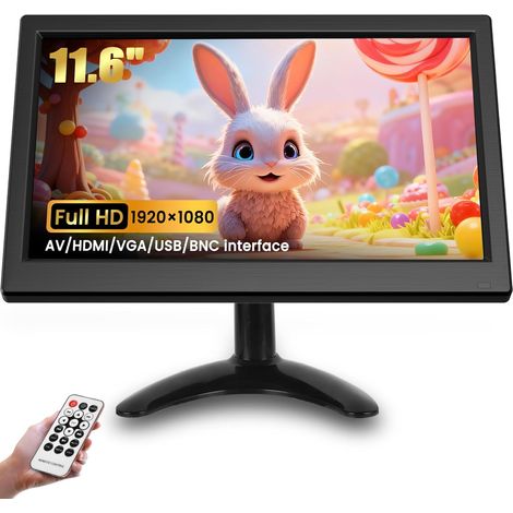11,6 Pouces Portable Moniteur Écran HD 1080P Moniteur CCTV Intégré Haut-Parleur avec HDMI VGA AV BNC Connexion Compatible avec PC, DVD, TV, Caméra de Surveillance Caméra de recul (1/5)