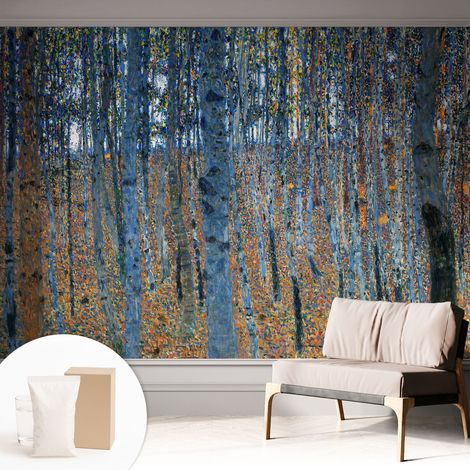 Papier peint intissé mural avec imprimé motifs uniques apparence moderne - Colle incluse gratuite Forêt de bouleaux 312x219 cm (1/5)