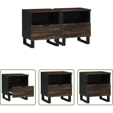 vidaXL Akazienholz Nachttisch - Nachttisch 2 pcs Walnuss 40 x 33 x 46 cm Massivholz Akazie (1/5)