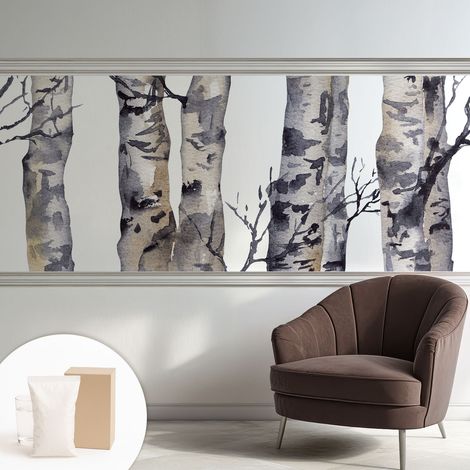 Papier peint intissé pour salon chambre à coucher peint imprimé Installation facile - Colle incluse gratuite Forêt de trembles 250x104 cm (1/5)