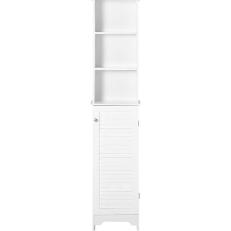 Furniture Column bathroom 3 niches Cabinet Door persienne 3 shelves MDF Panels of Particles White (1/5)
