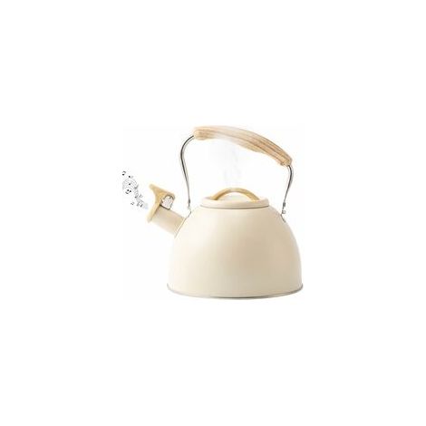 Edelstahl-Teekessel mit Holzgriff, 3 l Induktions-Pfeifkessel, Retro-Teekessel, Boiler für Elektro-, Gas- und Keramikherde (Beige) (1/5)