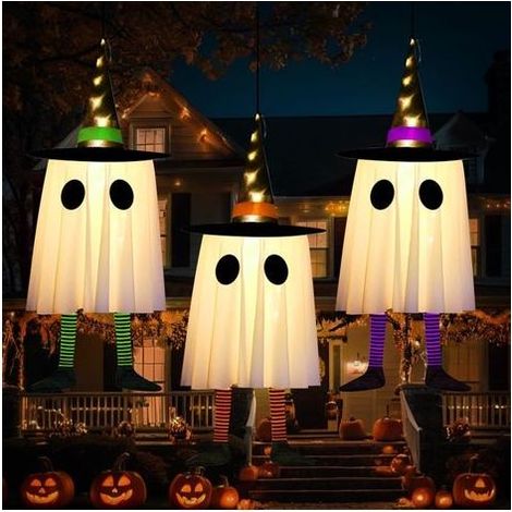 Halloween Hang Suspendu Fantôme Décoration, 3 Pièces 60CM Fantôme Lumière LED Décorations Halloween Extérieur, Suspendu Chapeau Sorciere Lumière, Halloween Decoration Interieur Murale Fenêtre Fête (1/5)