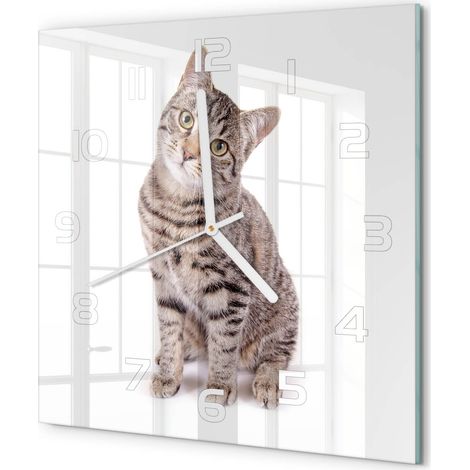 Horloge Murale Carrée Moderne en Verre Mouvement Quartz Silencieux pour Salon Chat 30x30 cm (1/5)