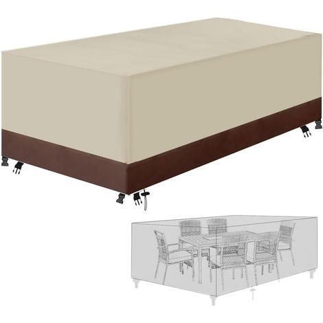 Housse de protection pour mobilier de jardin en tissu Oxford 420D, imperméable, avec cordons de serrage et boucles de verrouillage(Beige et marron,100x100x85CM)
