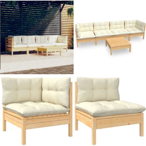 5-tlg. Garten-Lounge-Set mit Creme Kissen Kiefer Massivholz - Garten Lounge Set - Kiefernholzmöbel - Outdoor Möbel - Gartentisch - Gartenstuhl - Home & Living (1/5)