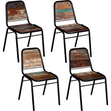 Décoshop26 – Lot de 4 chaises de salle à manger en bois de récupération massif – Acier enduit de poudre – Style industriel – Hauteur 89 cm – CDS021331 (1/5)