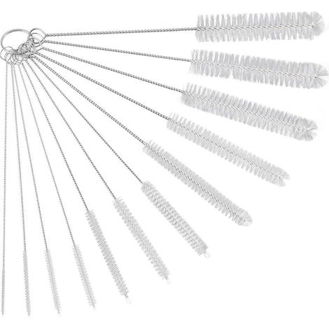 Set mit 12 Reinigungsbürsten, Reinigungsbürste für Tuben, Glasflaschen, Babyflaschen, Wasserkocher und Tastaturen, Nylon-Reinigungsbürste für Flaschen, Weiß (1/5)